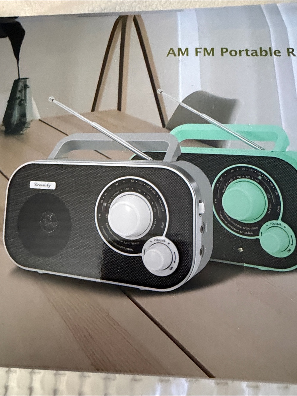 Portable AM/FM Radio - Mint Green and White Retro Design